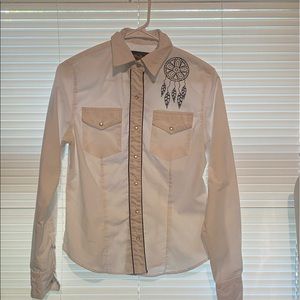 El General Women's Cowgirl Shirt Camisa Vaquera Mujer Long Sleeve Color White